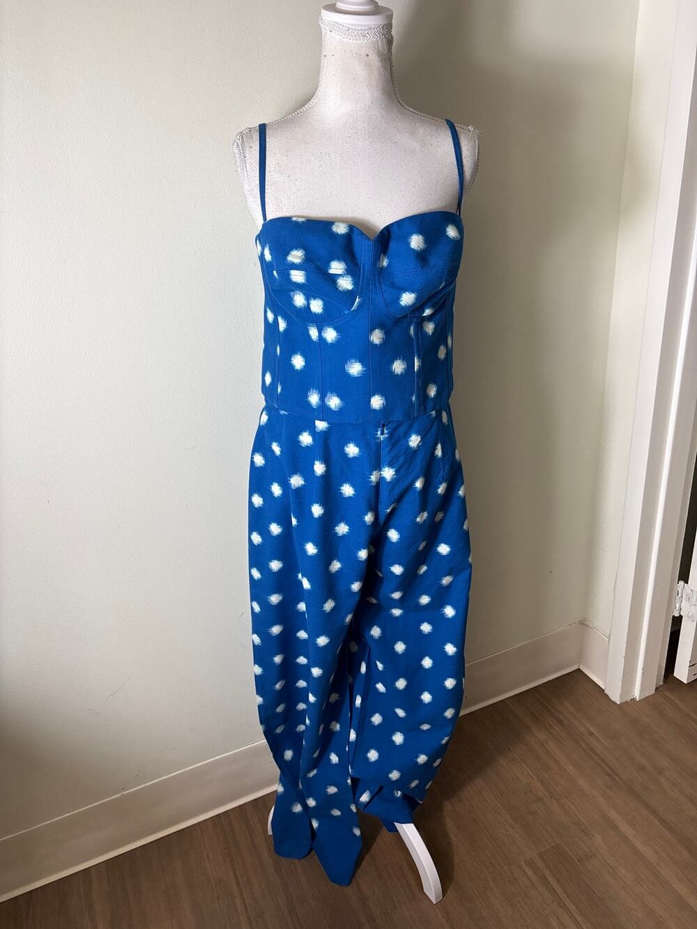 De Castro Campo Blue and White Corset Bustier Top and Pants Set Sz L